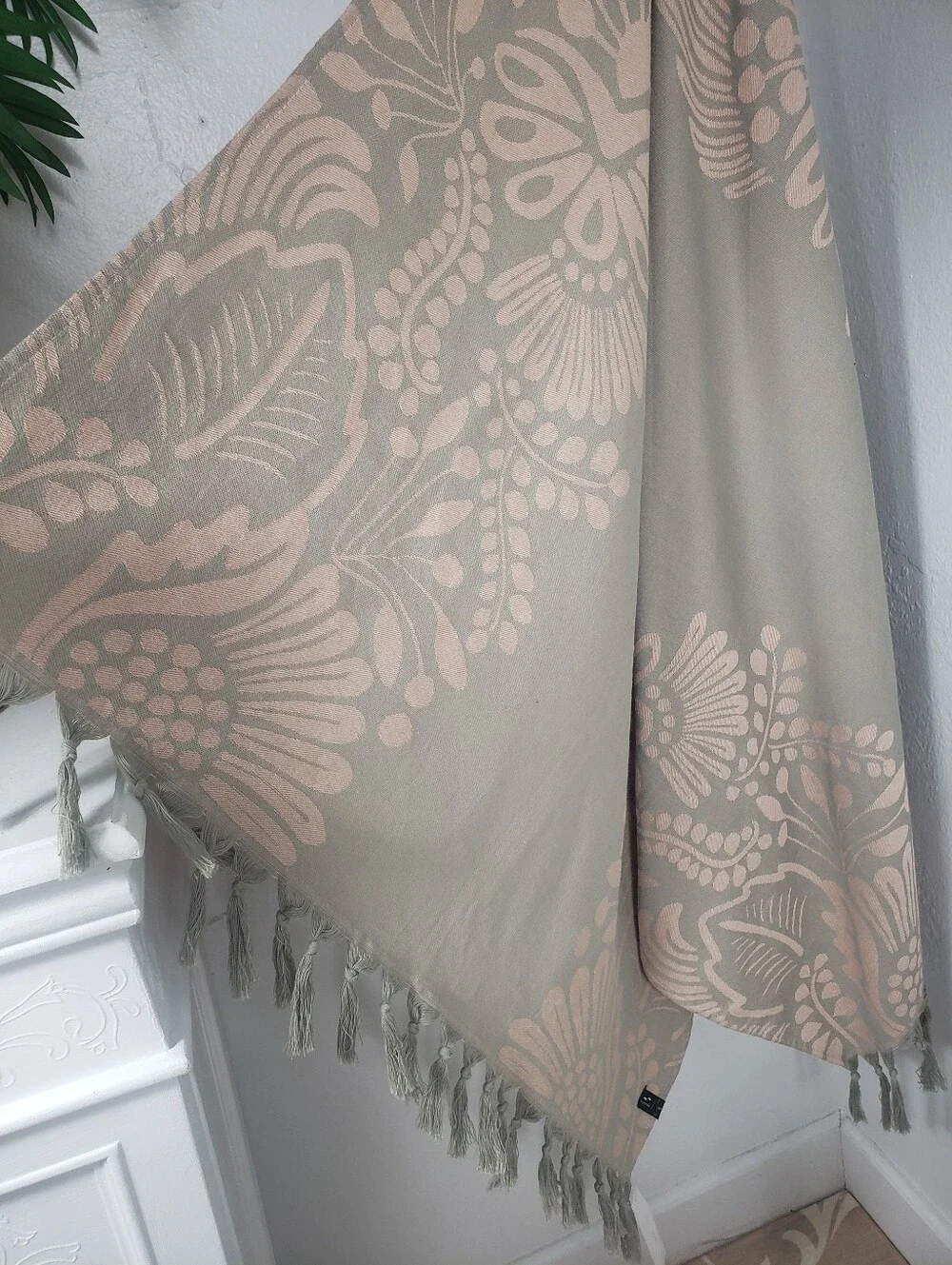 SLOWTIDE Tan & Sage Print w/ Fringe -Table Cloth Yoga Mat Turkish Beach Towel